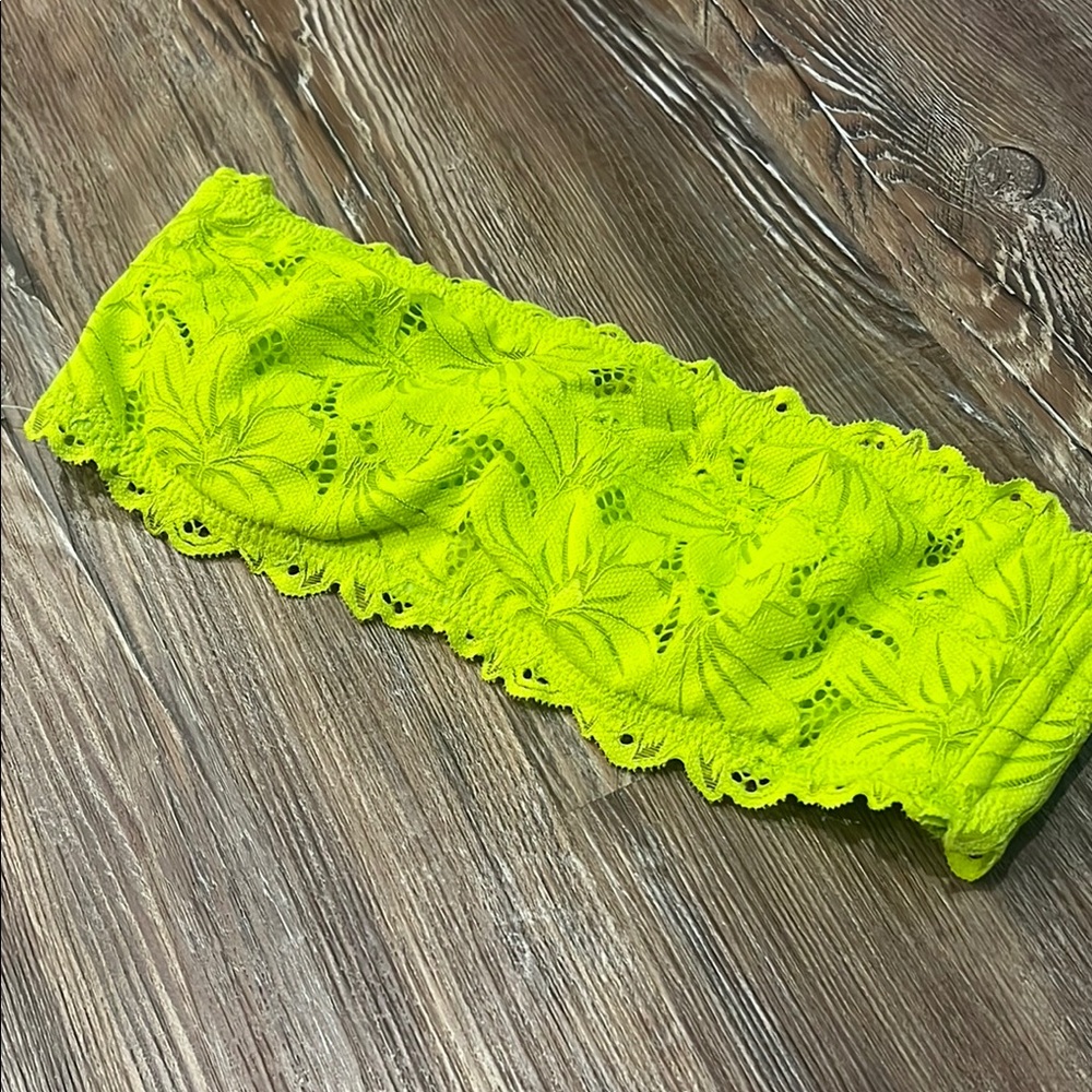 AERIE Lace Bandeau Top in neon greenish yellow NWOT
